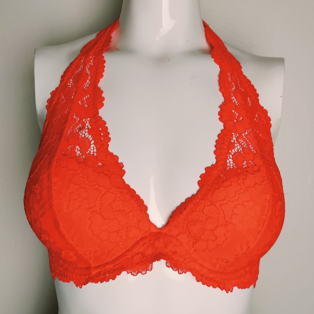 La SENZA Red Lace Halter Push-Up Bra
